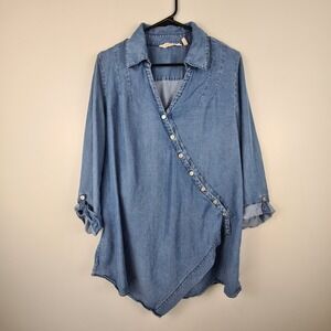 Soft Surroundings XL Asymmetrical Tencel Tunic Top Denim Blue Flowy Chambray